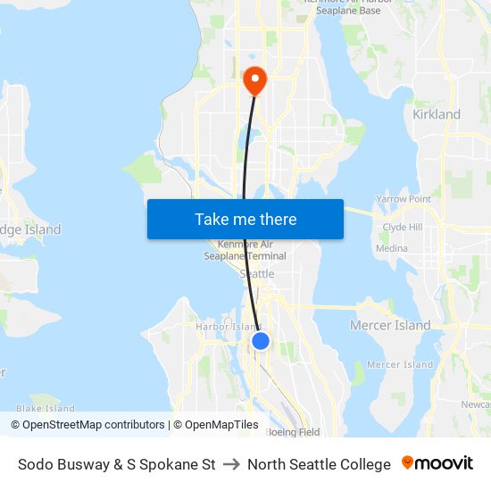 Sodo Busway & S Spokane St to North Seattle College map