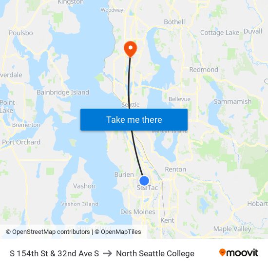 S 154th St & 32nd Ave S to North Seattle College map