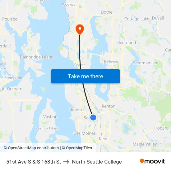 51st Ave S & S 168th St to North Seattle College map
