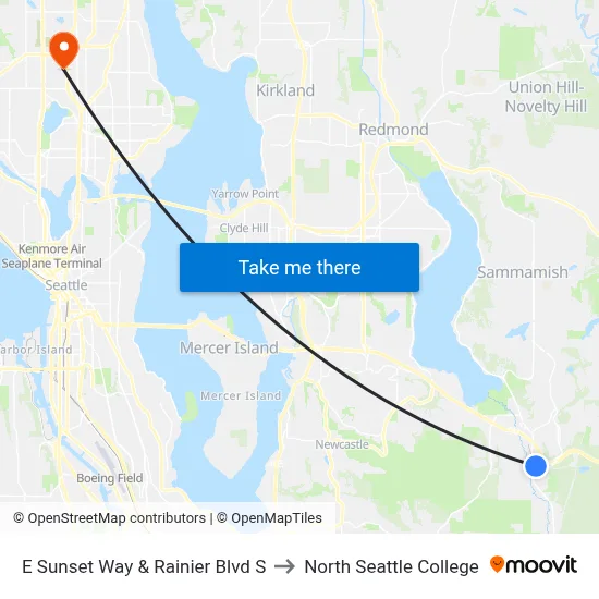 E Sunset Way & Rainier Blvd S to North Seattle College map
