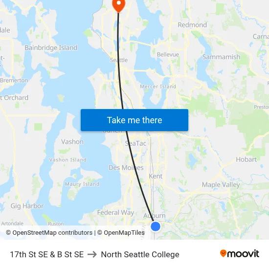17th St SE & B St SE to North Seattle College map