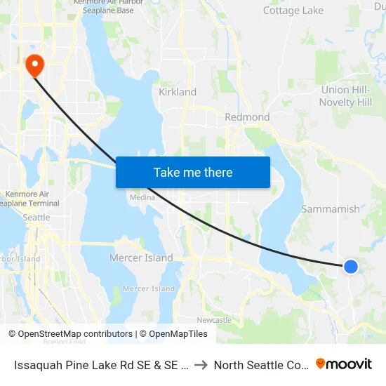 Issaquah Pine Lake Rd SE & SE 37th Pl to North Seattle College map