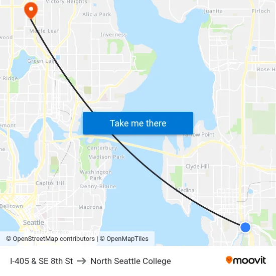 I-405 & SE 8th St to North Seattle College map