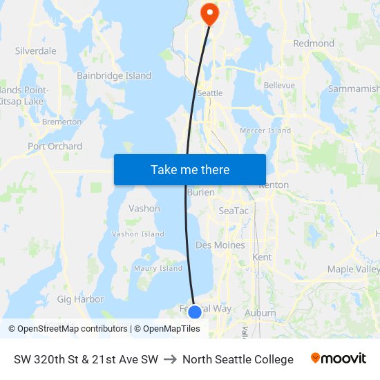 SW 320th St & 21st Ave SW to North Seattle College map