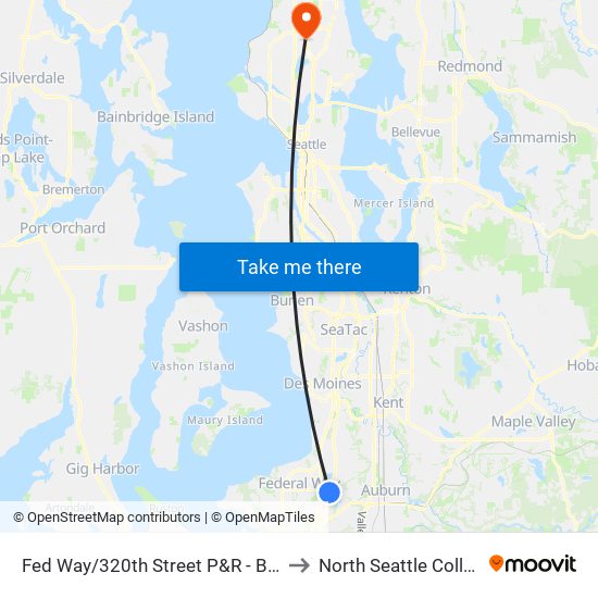 Fed Way/320th Street P&R - Bay 2 to North Seattle College map