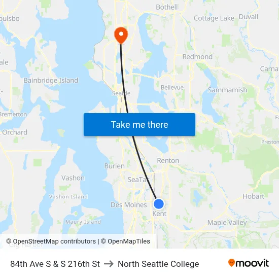 84th Ave S & S 216th St to North Seattle College map