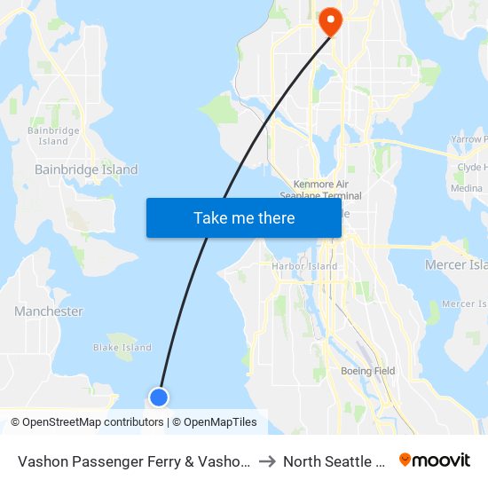 Vashon Passenger Ferry & Vashon Ferry Dock to North Seattle College map