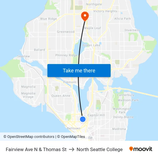 Fairview Ave N & Thomas St to North Seattle College map