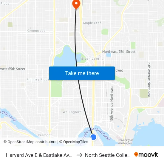 Harvard Ave E & Eastlake Ave E to North Seattle College map