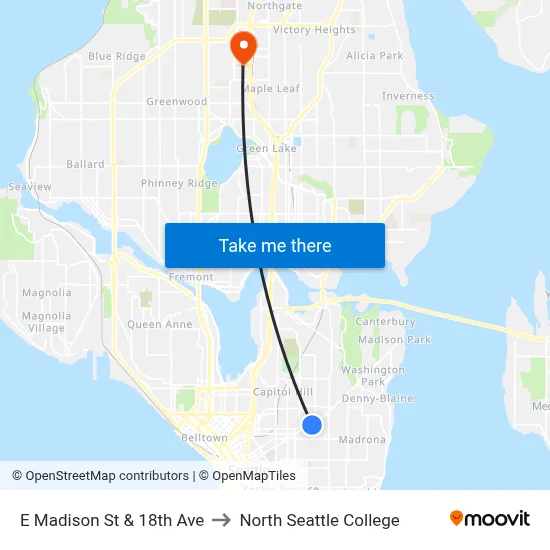 E Madison St & 18th Ave to North Seattle College map