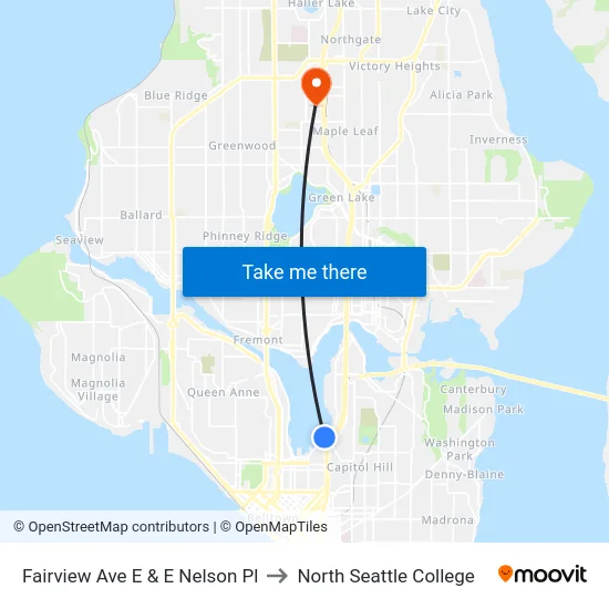 Fairview Ave E & E Nelson Pl to North Seattle College map