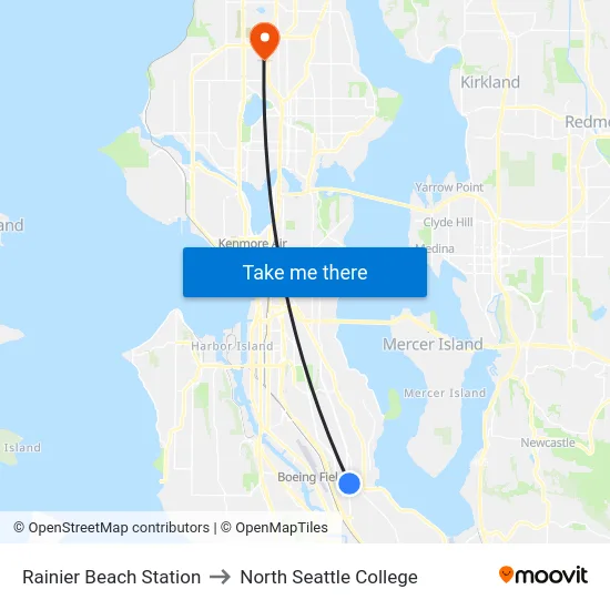 Rainier Beach Station to North Seattle College map