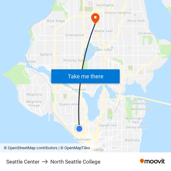 Seattle Center to North Seattle College map