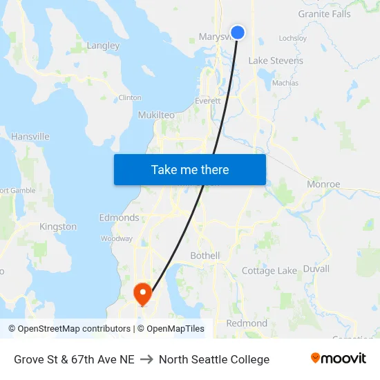 Grove St & 67th Ave NE to North Seattle College map