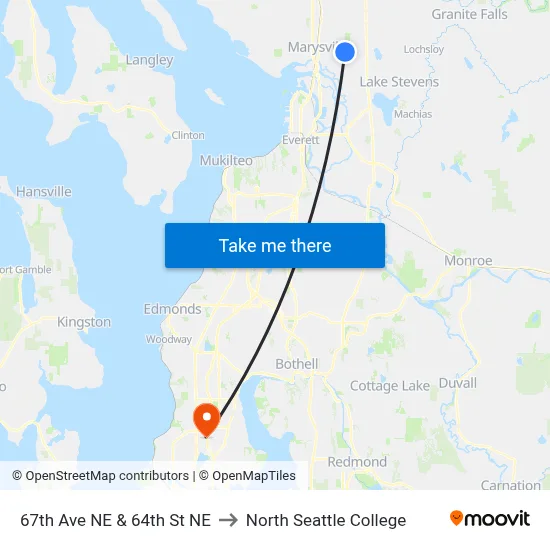 67th Ave NE & 64th St NE to North Seattle College map