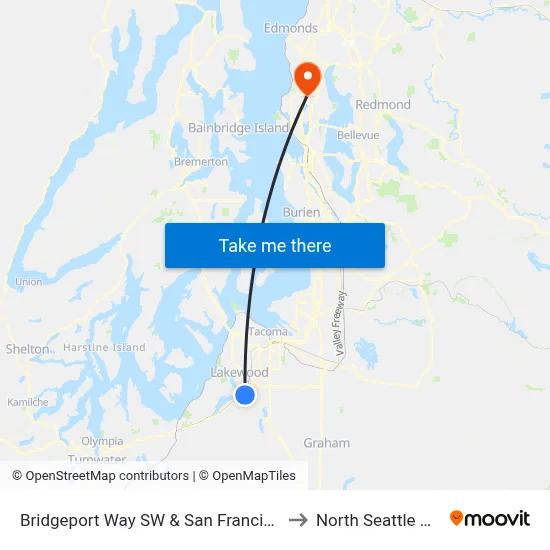 Bridgeport Way SW & San Francisco Ave SW to North Seattle College map