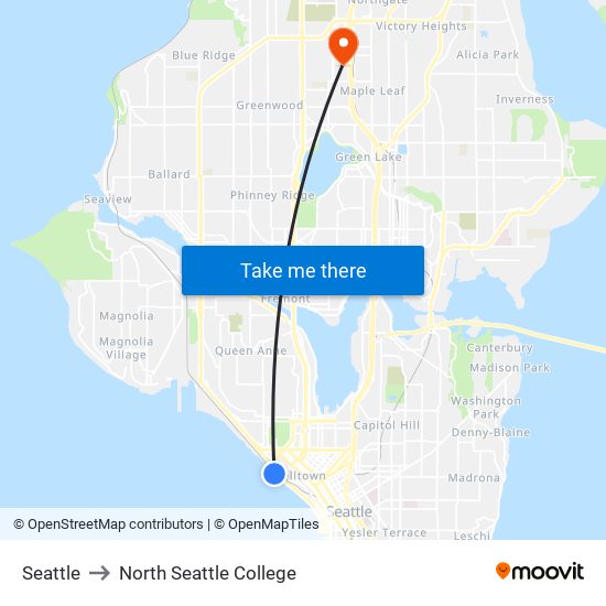 Seattle to North Seattle College map