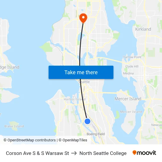 Corson Ave S & S Warsaw St to North Seattle College map