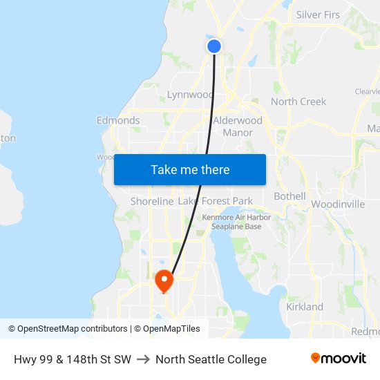 Hwy 99 & 148th St SW to North Seattle College map