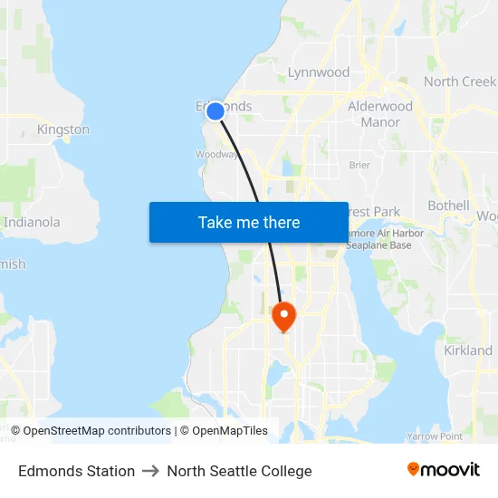 Edmonds Station to North Seattle College map