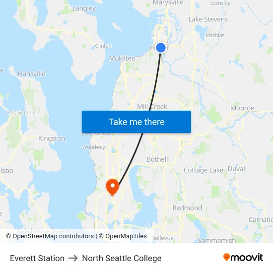 Everett Station to North Seattle College map