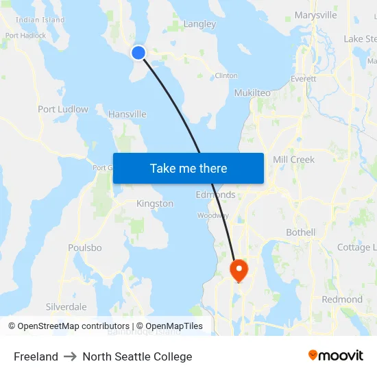 Freeland to North Seattle College map