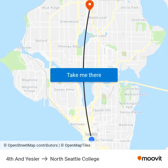 4th And Yesler to North Seattle College map