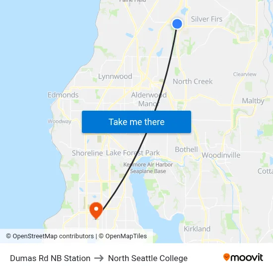 Dumas Rd NB Station to North Seattle College map