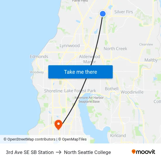 3rd Ave SE SB Station to North Seattle College map