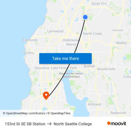 153rd St SE SB Station to North Seattle College map