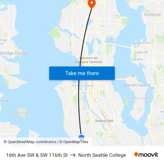 16th Ave SW & SW 116th St to North Seattle College map