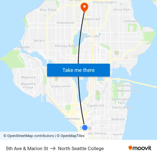 5th Ave & Marion St to North Seattle College map