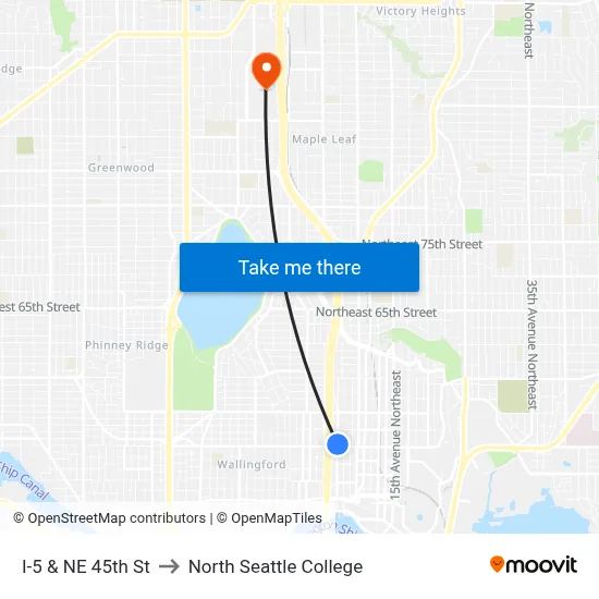 I-5 & NE 45th St to North Seattle College map