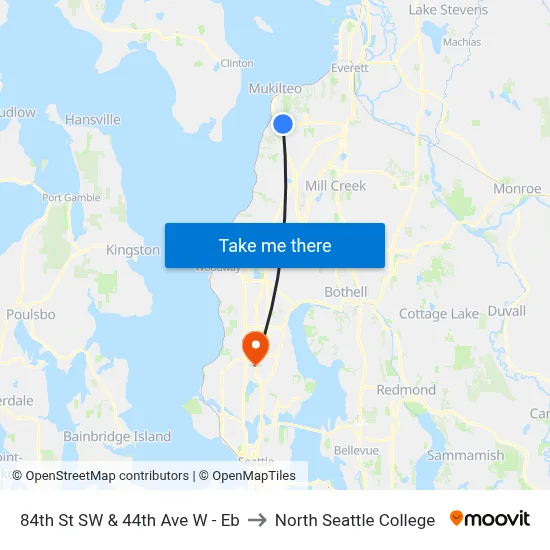 84th St SW & 44th Ave W - Eb to North Seattle College map