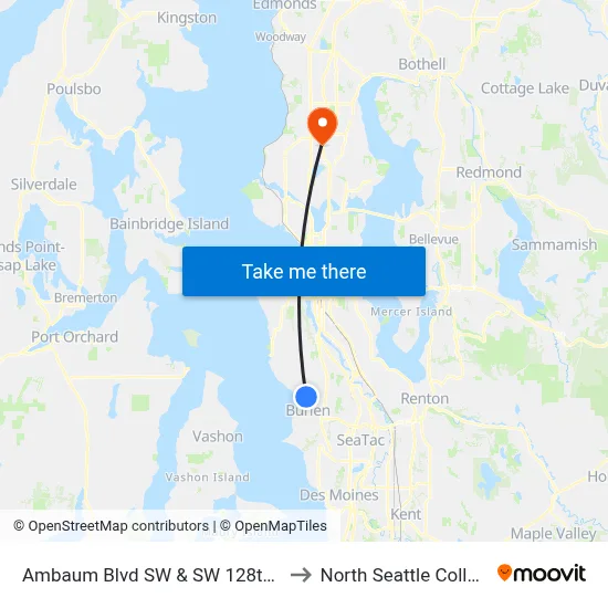 Ambaum Blvd SW & SW 128th St to North Seattle College map