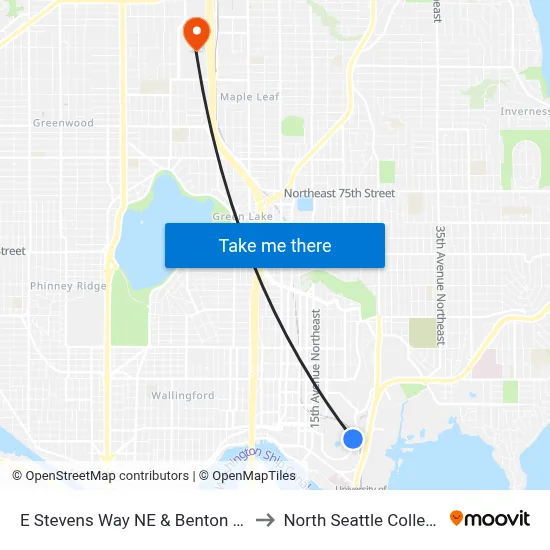 E Stevens Way NE & Benton Ln to North Seattle College map