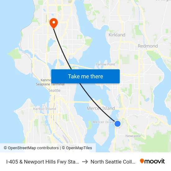 I-405 & Newport Hills Fwy Station to North Seattle College map