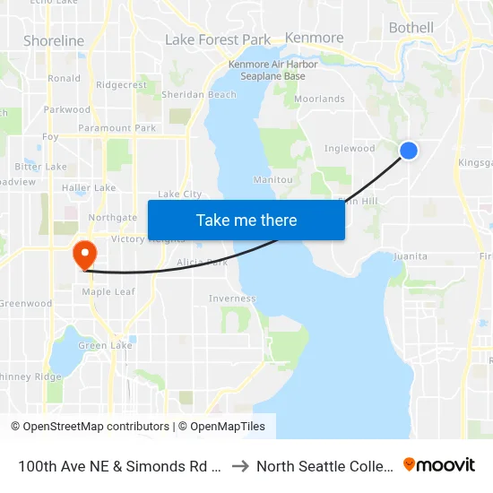 100th Ave NE & Simonds Rd NE to North Seattle College map