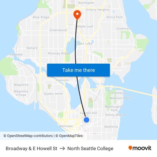 Broadway & E Howell St to North Seattle College map