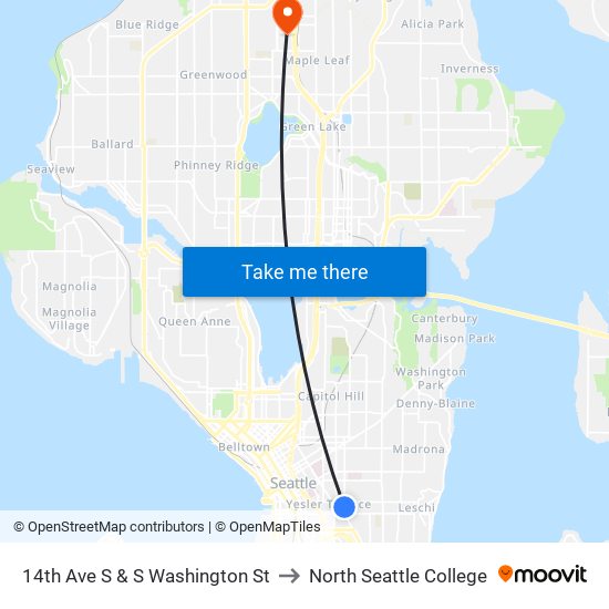 14th Ave S & S Washington St to North Seattle College map