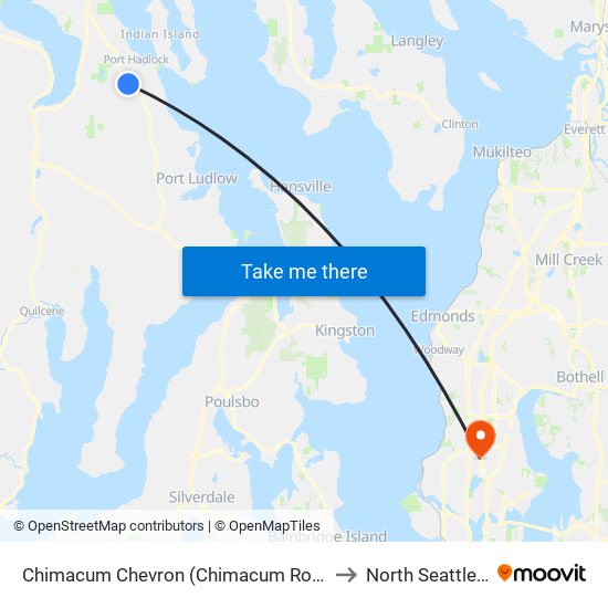 Chimacum Chevron (Chimacum Road at Highway 19) to North Seattle College map