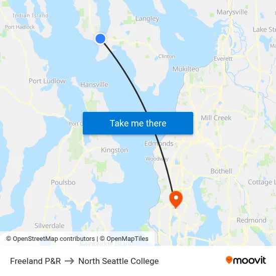Freeland P&R to North Seattle College map