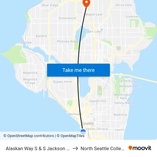 Alaskan Way S & S Jackson St to North Seattle College map
