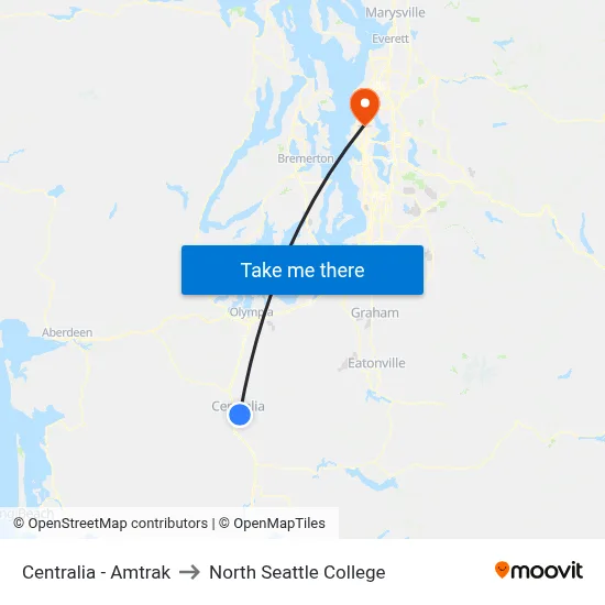 Centralia - Amtrak to North Seattle College map