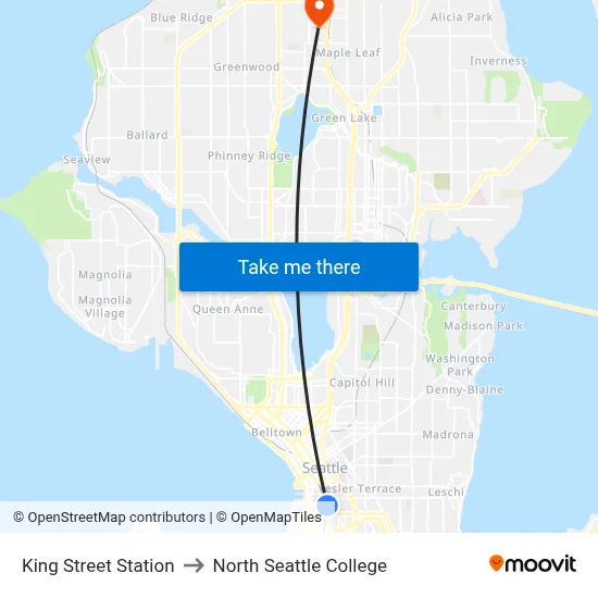 King Street Station to North Seattle College map