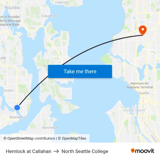 Hemlock at Callahan to North Seattle College map