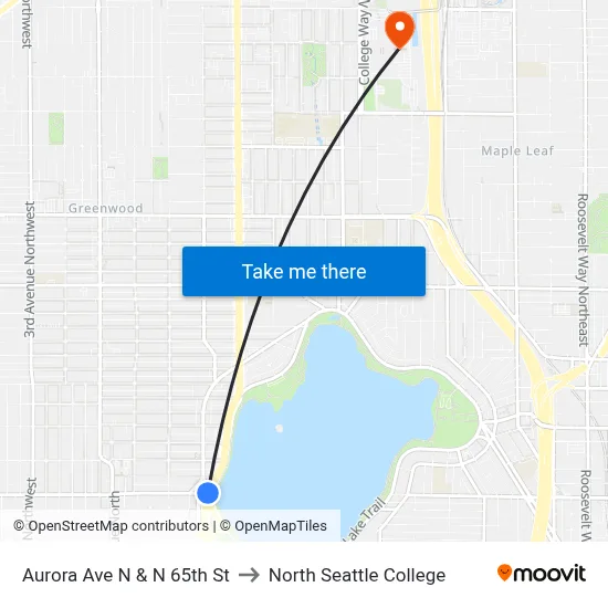 Aurora Ave N & N 65th St to North Seattle College map