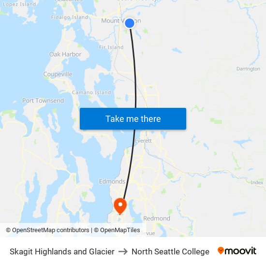 Skagit Highlands and Glacier to North Seattle College map