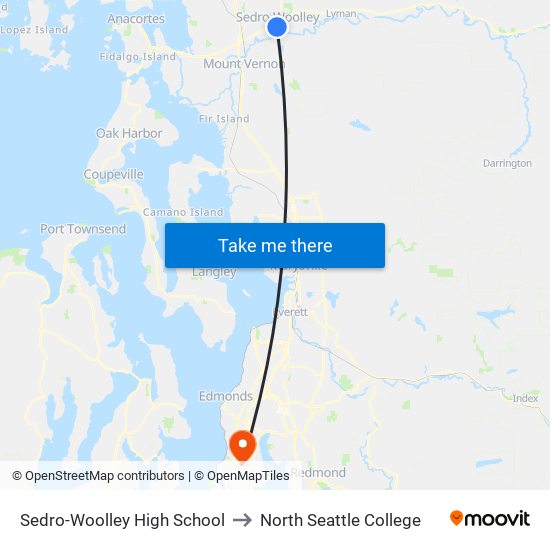 Sedro-Woolley High School to North Seattle College map