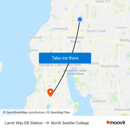 Larch Way EB Station to North Seattle College map
